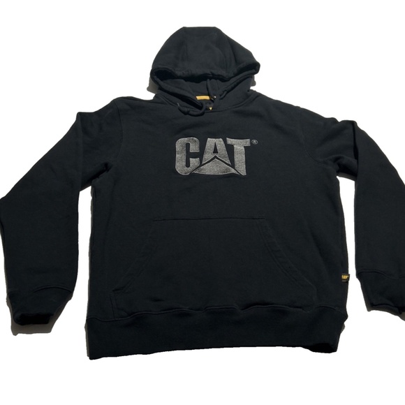 Caterpillar Sweatshirt Mens Medium Black Hoodie CAT Construction Logo Sweater - Picture 3 of 7